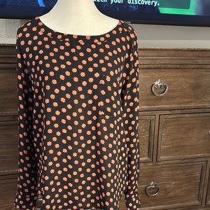 LOFT Black and Orange Long Sleeve Relaxed Blouse